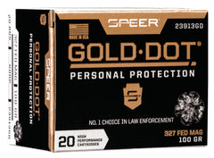 Speer Ammo 23913GD Gold Dot Personal Protection 
327 Federal Magnum 100 GR Hollow Point 20 Bx/ 10 Cs