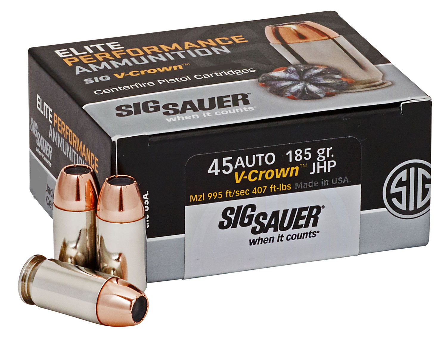 Sig Sauer Elite Performance V-Crown Automatic Colt ACP JHP Ammo