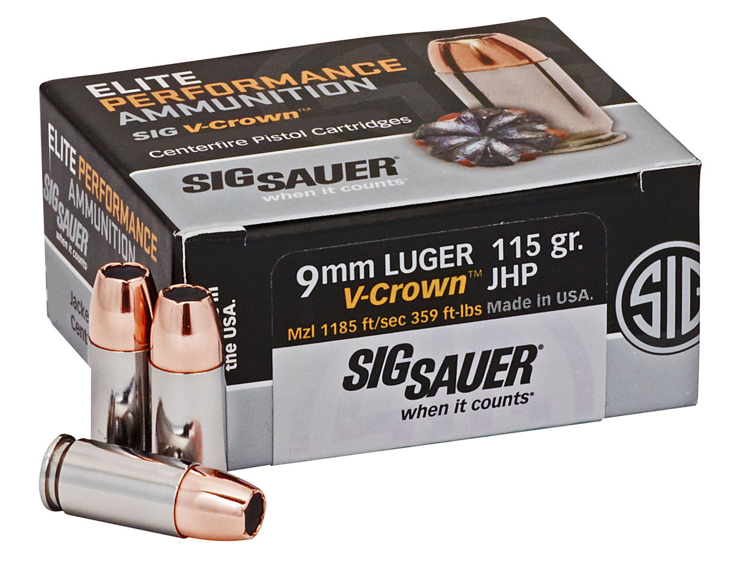 Sig Sauer Elite Performance V-Crown Luger JHP Ammo