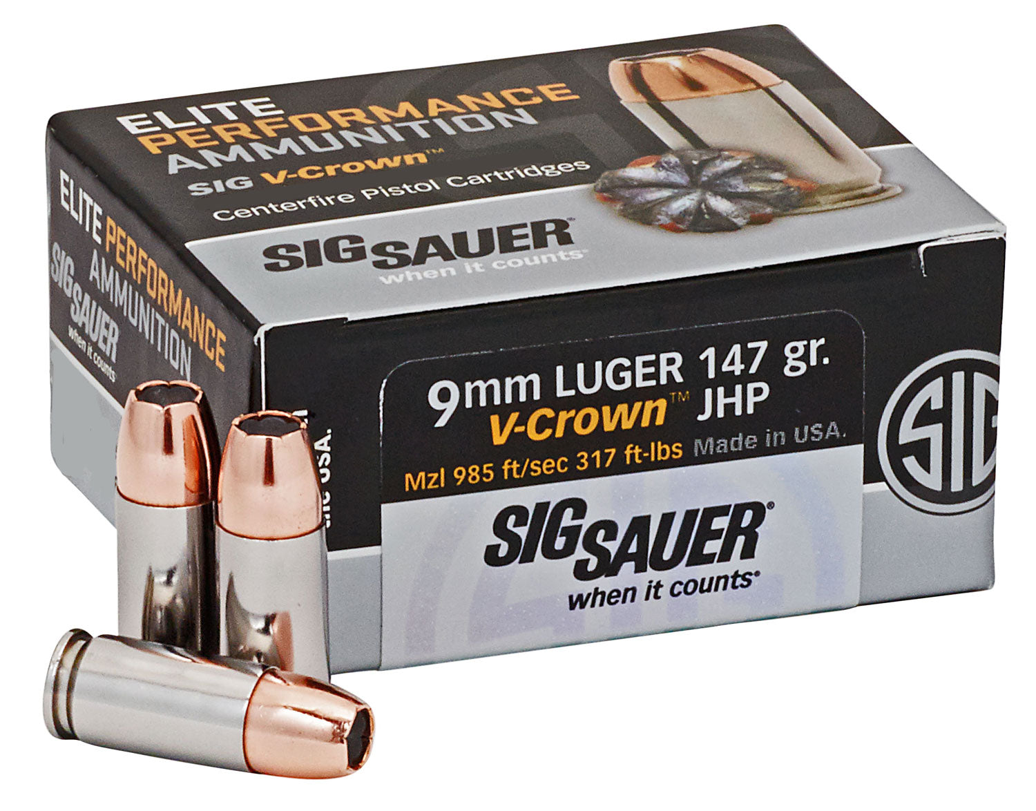 Sig Sauer Elite Performance V-Crown Luger JHP Ammo