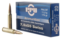 PPU PP338F Metric Rifle 7.5x55mm Swiss 174 GR Full Metal Case 20 Bx/ 10 Cs